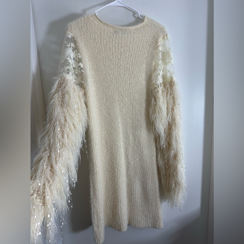 Cream feather sweater dress